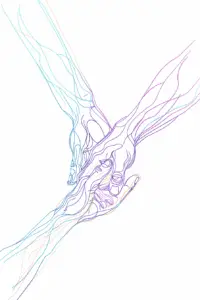 line drawing forming two hands joining in partnership circle